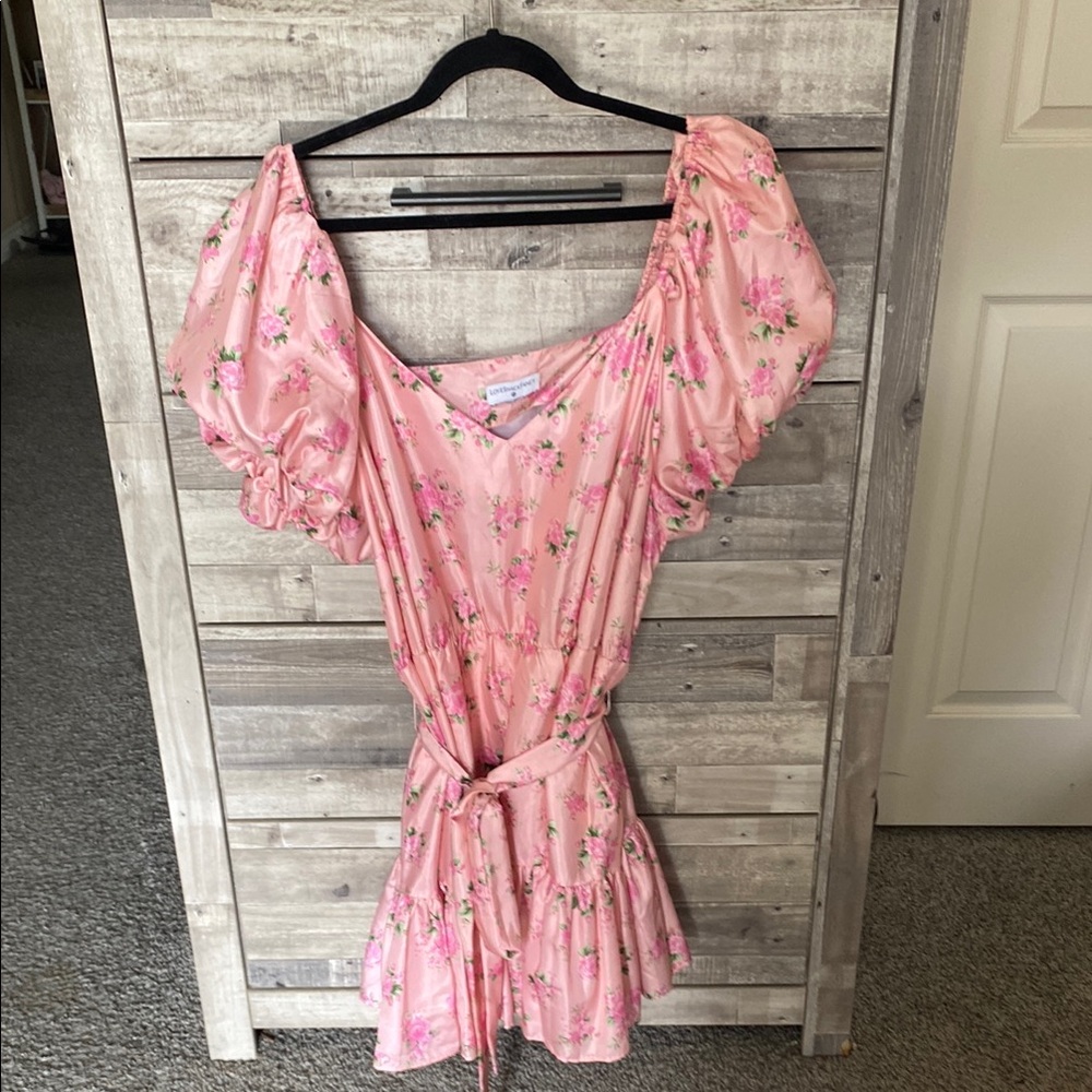 Pink Floral Dress with Puff Sleeves